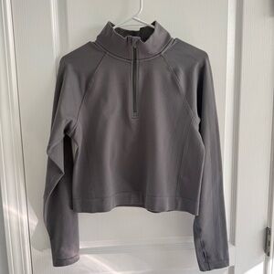 All In Motion Top Cropped Fitted Athletic Exercise Half Zip Thumb Holes Gray XXL